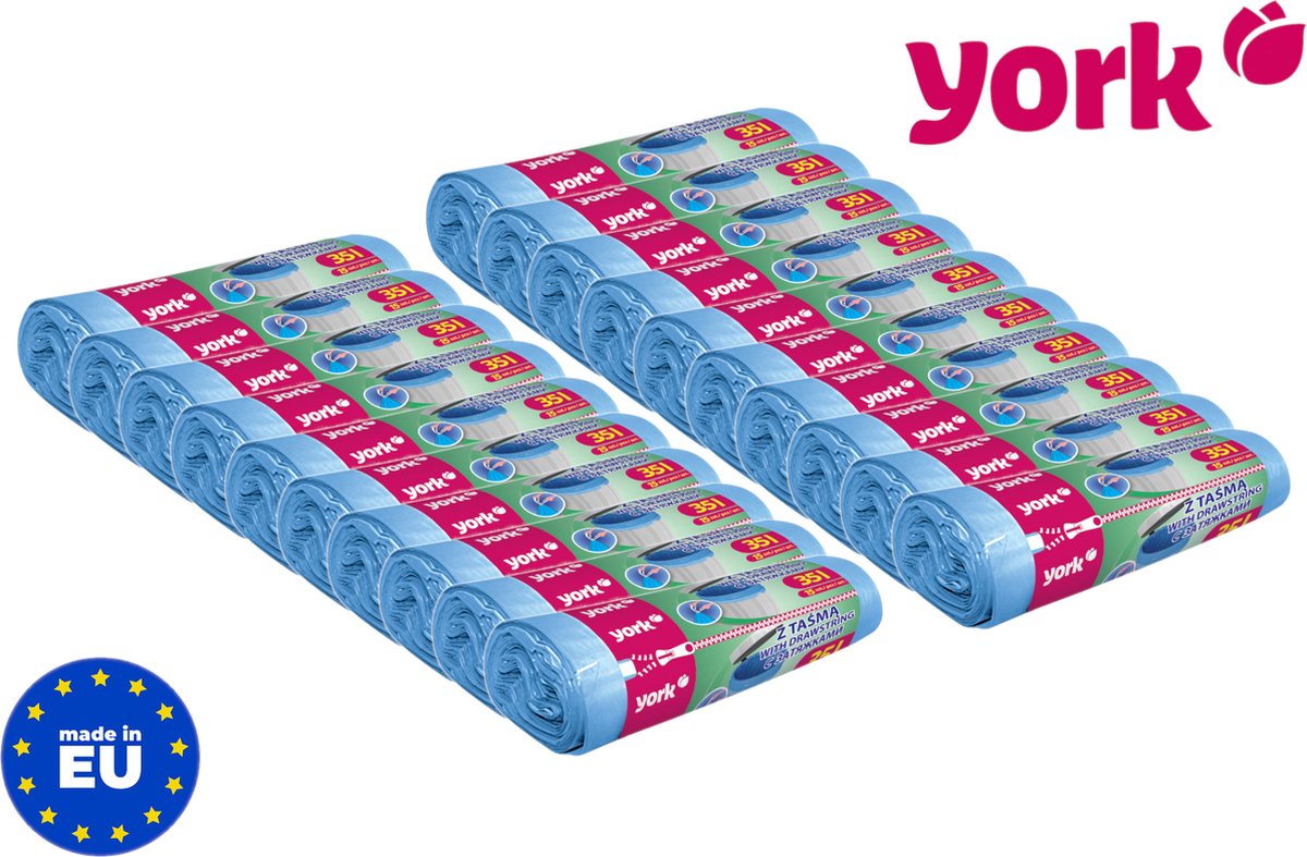 Goedkoopste Afvalzakken met trekband | 35 Liter | 20 rollen = 300 zakken | Voordeelverpakking | 50 x 60cm | Extra sterk 15µm | Vuilniszakken