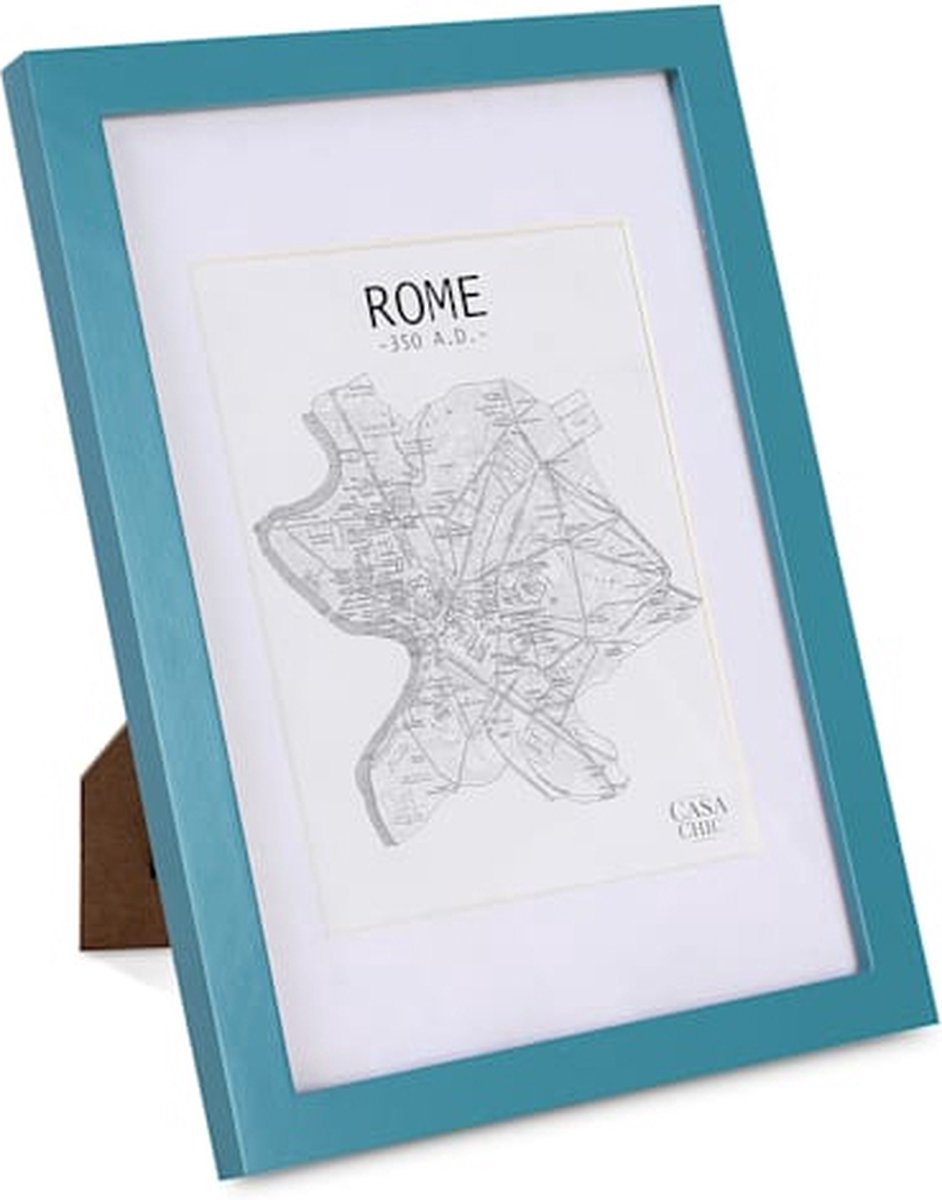 Casa Chic Fotolijst van hout, Fotolijst voor collage, Echtglas fotolijst 32,7 x 20 cm groot, Lijst staand of voor de wand, Verticaal en horizontaal gebruik, Grote passe-partout Turquoise