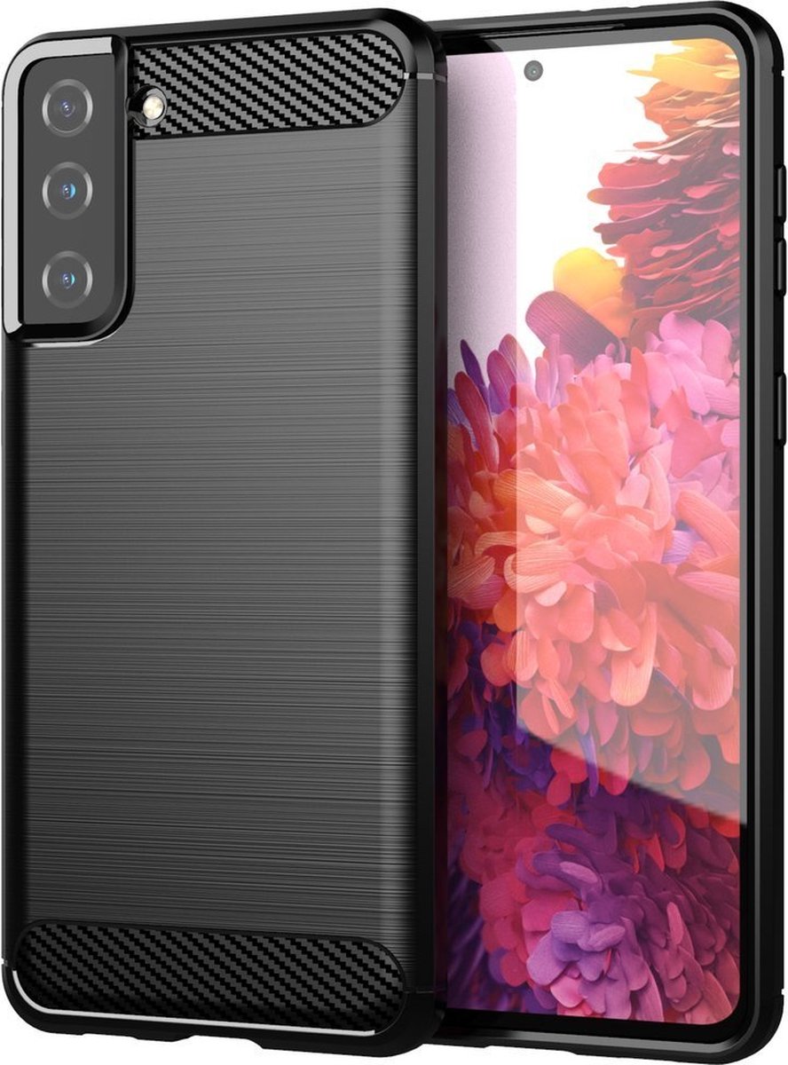 Carbon Case Flexible Cover TPU Case voor Samsung Galaxy S21 PLUS | 5G - zwart