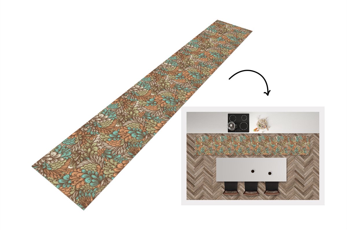 KitchenYeah Keukenloper - Keukenmat - Bladeren - Abstract - Patronen - 360x60 cm - Keuken vloerkleed Multicolor