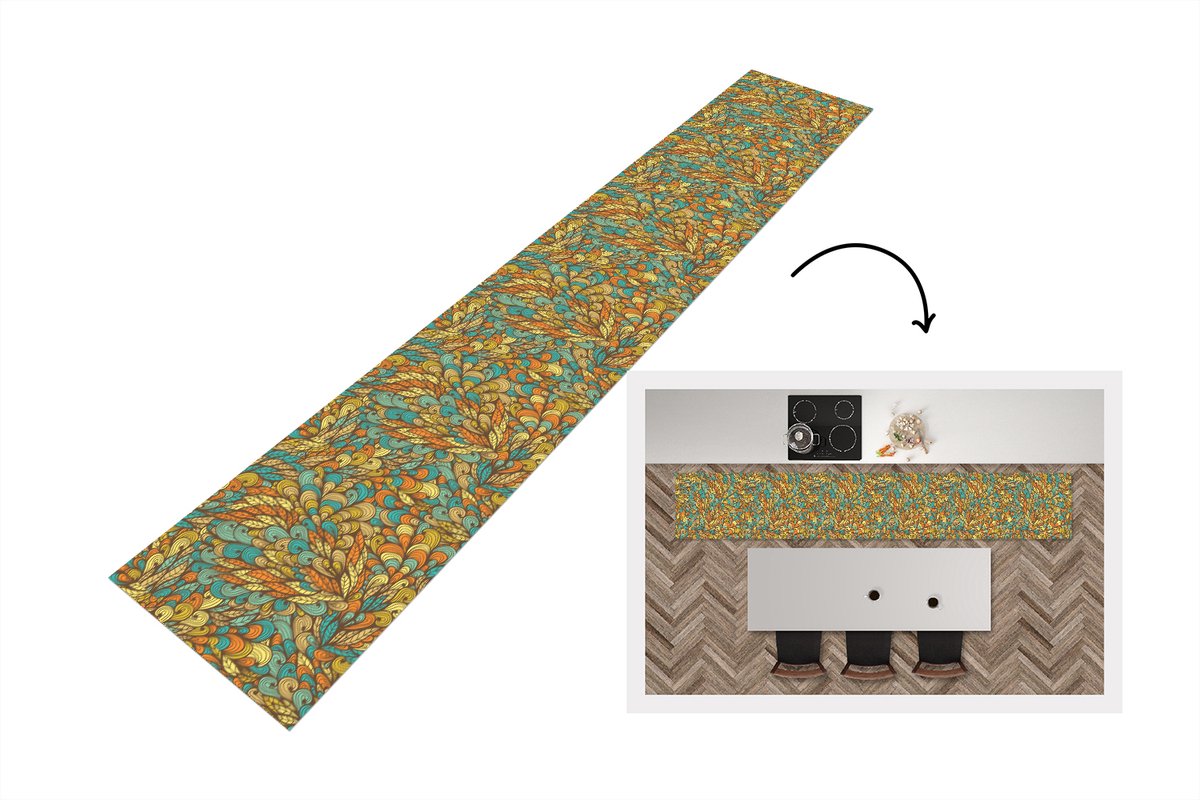 KitchenYeah Keukenloper - Keukenmat - Design - Bladeren - Abstract - 360x60 cm - Keuken vloerkleed Multicolor
