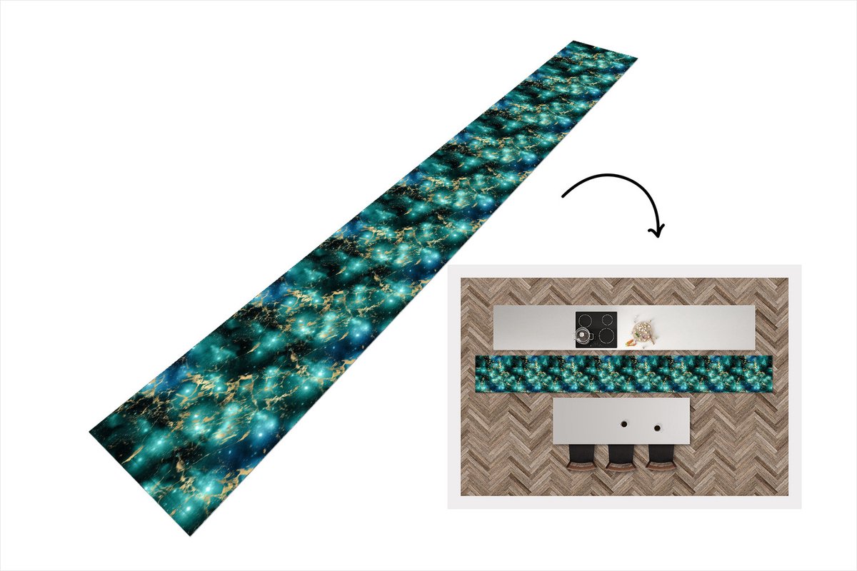 KitchenYeah Keukenloper - Keukenmat - Ruimte - Goud - Marmer - Patronen - 480x60 cm - Keuken vloerkleed Multicolor