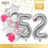 Cijfer Ballon 52 Jaar Zilver Roze White Pearl Boeket * Hoera 52 Jaar Verjaardag Decoratie Set van 15 Ballonnen * 80 cm Verjaardag Nummer Ballon * Snoes * Verjaardag Versiering * Ve