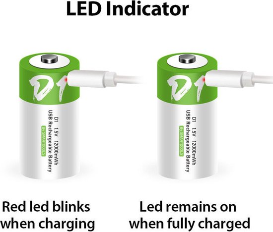 Allemaal officieel rijk Oplaadbare / Herlaadbare batterijen Type D 1,5 Volt 12000 mWh met USB  Type-C Kabel... | bol.com