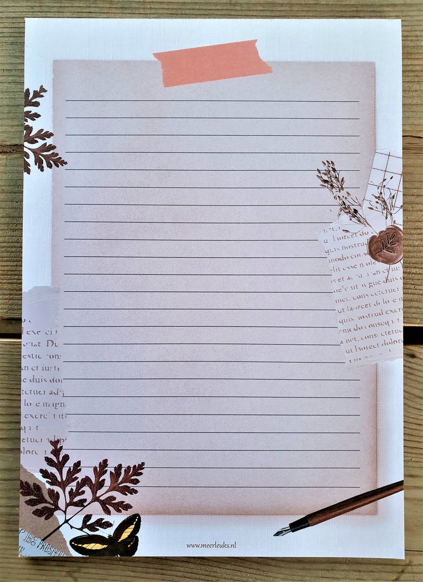 Briefpapier 24 vellen A4 formaat met lijntjes - Ephemera Butterfly - Meer Leuks - Postpapierset