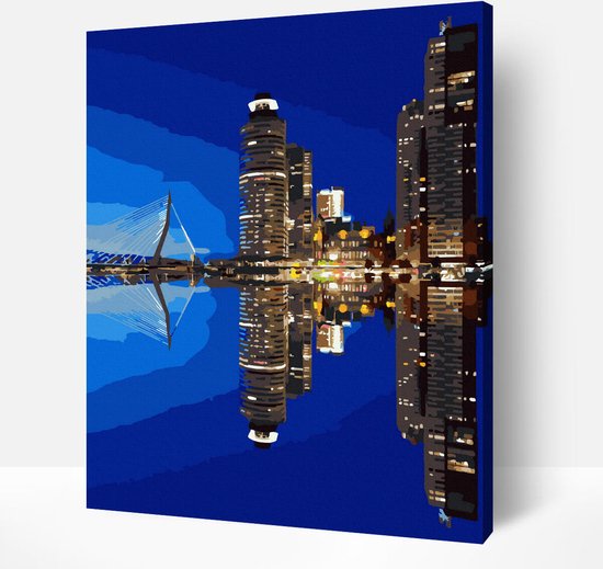 Schilderen Op Nummer Volwassenen DIY Paint By Number Compleet Hobby Pakket op Frame met Vernis - ®Arty Bee - Rotterdam Skyline 40x50cm