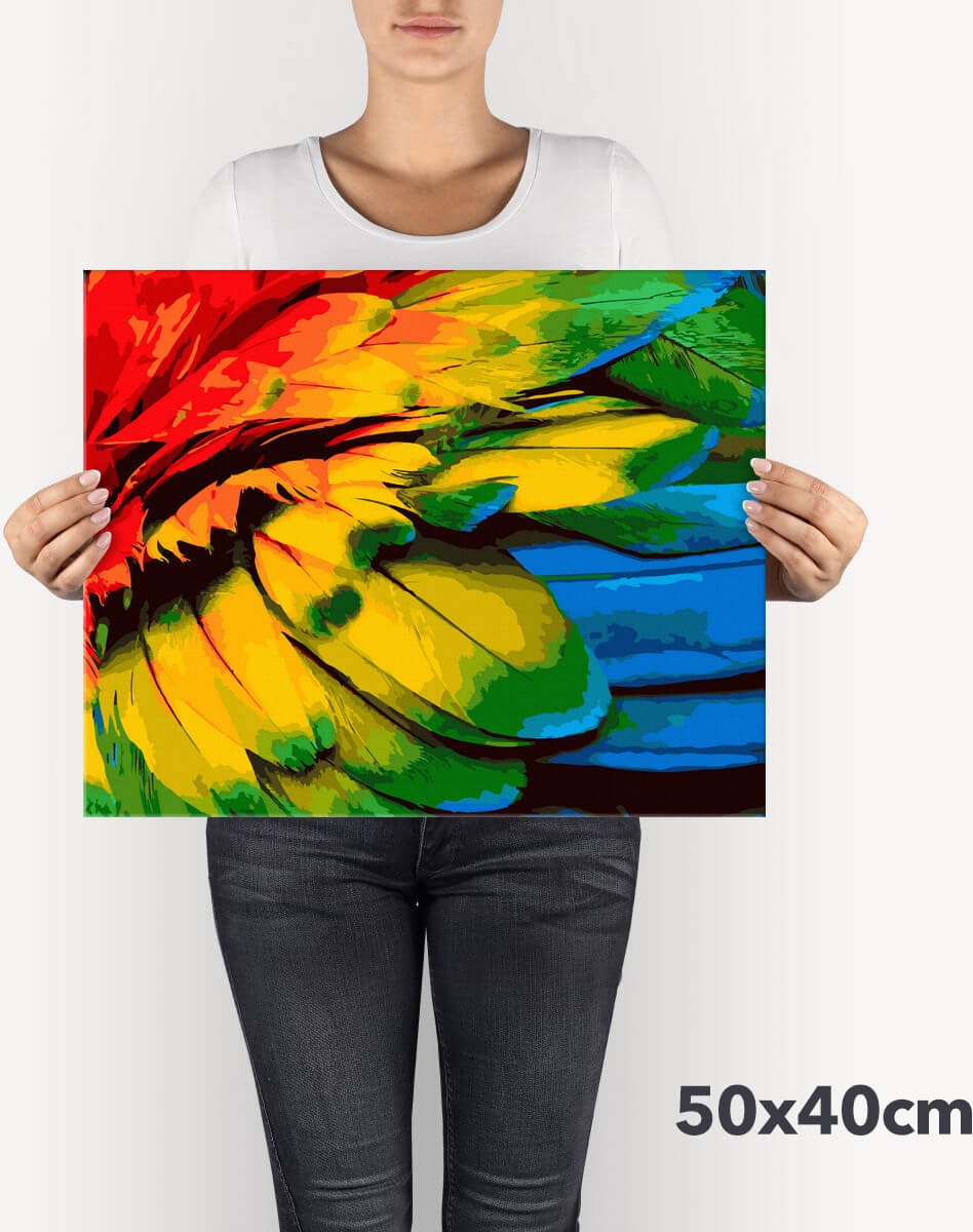Schilderen Op Nummer Volwassenen DIY Paint By Number Compleet Hobby Pakket op Frame met Vernis - ®Arty Bee - Colourful Feathers 50x40cm — afbeelding 8