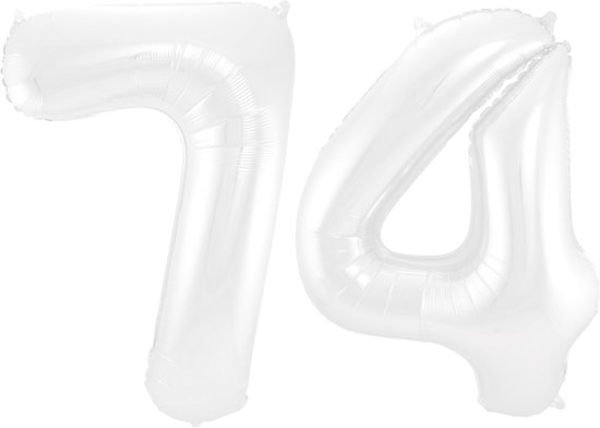 Folieballon 74 jaar metallic wit 86cm