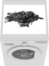 Wasmachine beschermer mat - Close-up van een samengebonden bladmoes - zwart wit - Breedte 55 cm x hoogte 45 cm