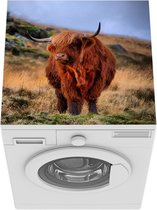 Wasmachine beschermer mat - Schotse Hooglander - Gras - Stenen - Breedte 60 cm x hoogte 60 cm