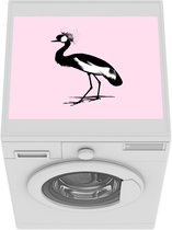 Wasmachine beschermer mat - Illustratie van een kraanvogel met een roze achtergrond - Breedte 55 cm x hoogte 45 cm