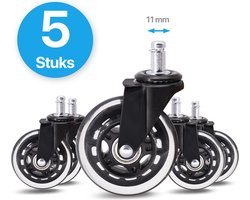 Avint Goods Bureaustoel Wieltjes - Bureaustoelwielen - Zwenkwielen - 11mm - Set van 5 - Thuiswerken zonder Bureaustoelmat of Vloerbeschermer