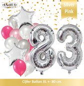 Cijfer Ballon 83 Jaar Zilver Roze White Pearl Boeket * Hoera 83 Jaar Verjaardag Decoratie Set van 15 Ballonnen * 80 cm Verjaardag Nummer Ballon * Snoes * Verjaardag Versiering * Ve