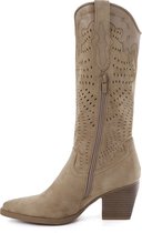 SmileFavorites® Dames Cowboylaarzen met Hak - Suedine - Khaki - Maat 39