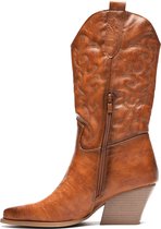 SmileFavorites® Dames Cowboylaarzen met Hak - Camel - Imitatieleer - Maat 38