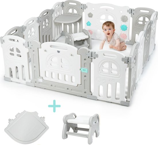Grondbox - grondbox baby - playpen - kinderbox - speelbox - 150x150x60cm - wit/grijs