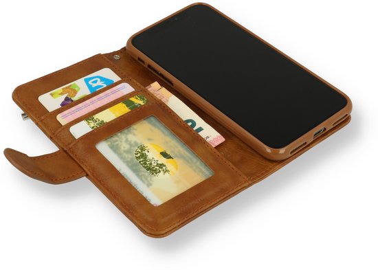 Samsung Galaxy S22 Ultra Case Marron - Étui portefeuille de Luxe en similicuir avec fermeture éclair