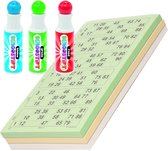100x Cartes de bingo numéros 1-90 dont 3x marqueurs de bingo bleu/vert/rouge