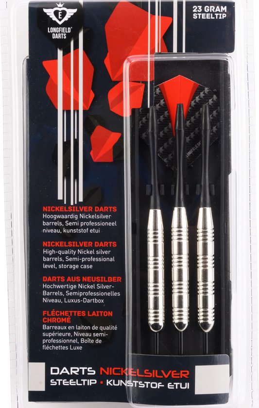 Longfield darts Dartpijlen set - 2x - 3 dartpijltjes - nickel silver - 23 grams - Darten sport artikelen pijltjes - Kinderen / volwassenen van Merkloos — afbeelding 2