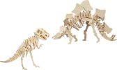 Houten 3D dieren dino puzzel set T-rex en Stegosaurus - Speelgoed bouwpakketten