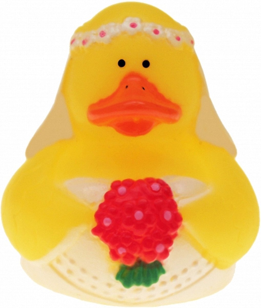 Bruid badeendje - rubber - 5 cm - Huwelijk/bruiloft cadeau feestartikelen - Speelgoed badeendjes
