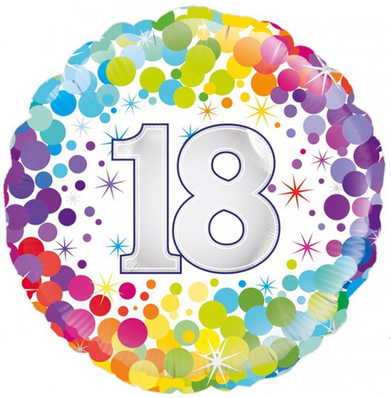 Folieballon 18 jaar - Cijfer ballon - Ballon - Ballonnen - Verjaardag - Confetti - Folie - multicolor