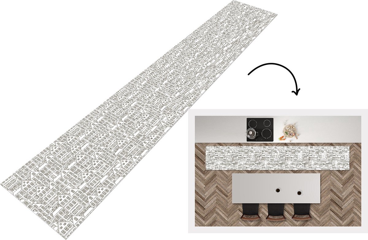 KitchenYeah Keukenloper - Keukenmat - Huis - Patronen - Skyline - 360x60 cm - Keuken vloerkleed Multicolor