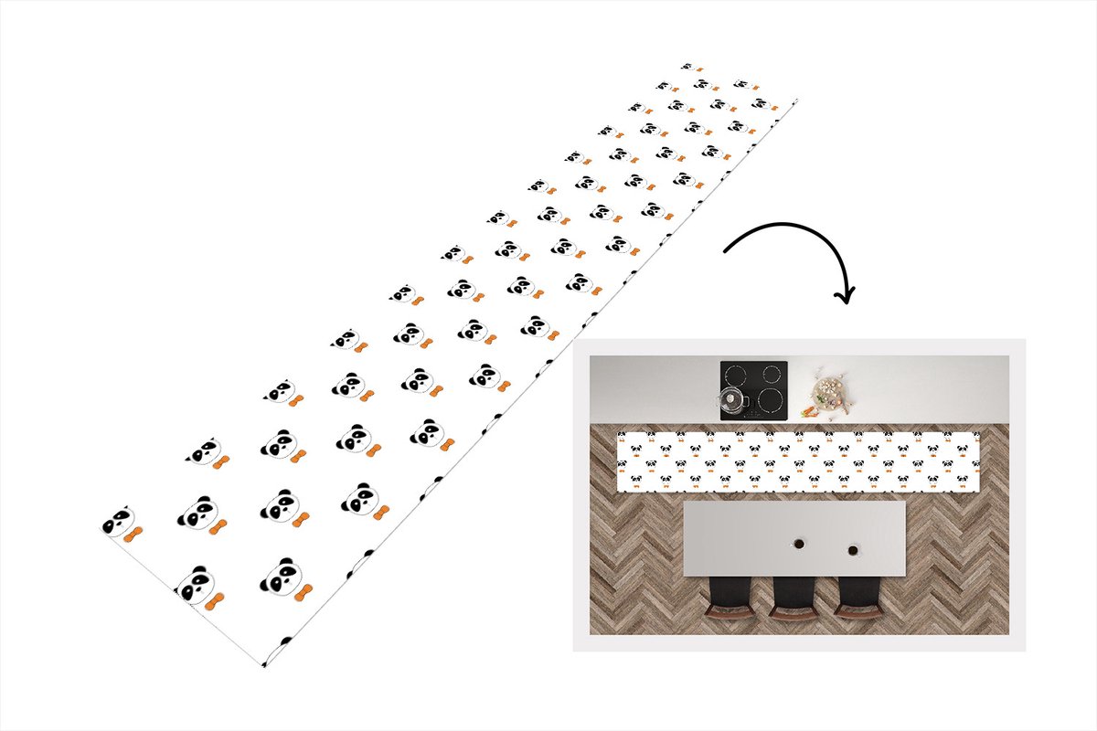 KitchenYeah Keukenloper - Keukenmat - Panda - Zwart - Wit - Patroon - Keuken vloerkleed Multicolor