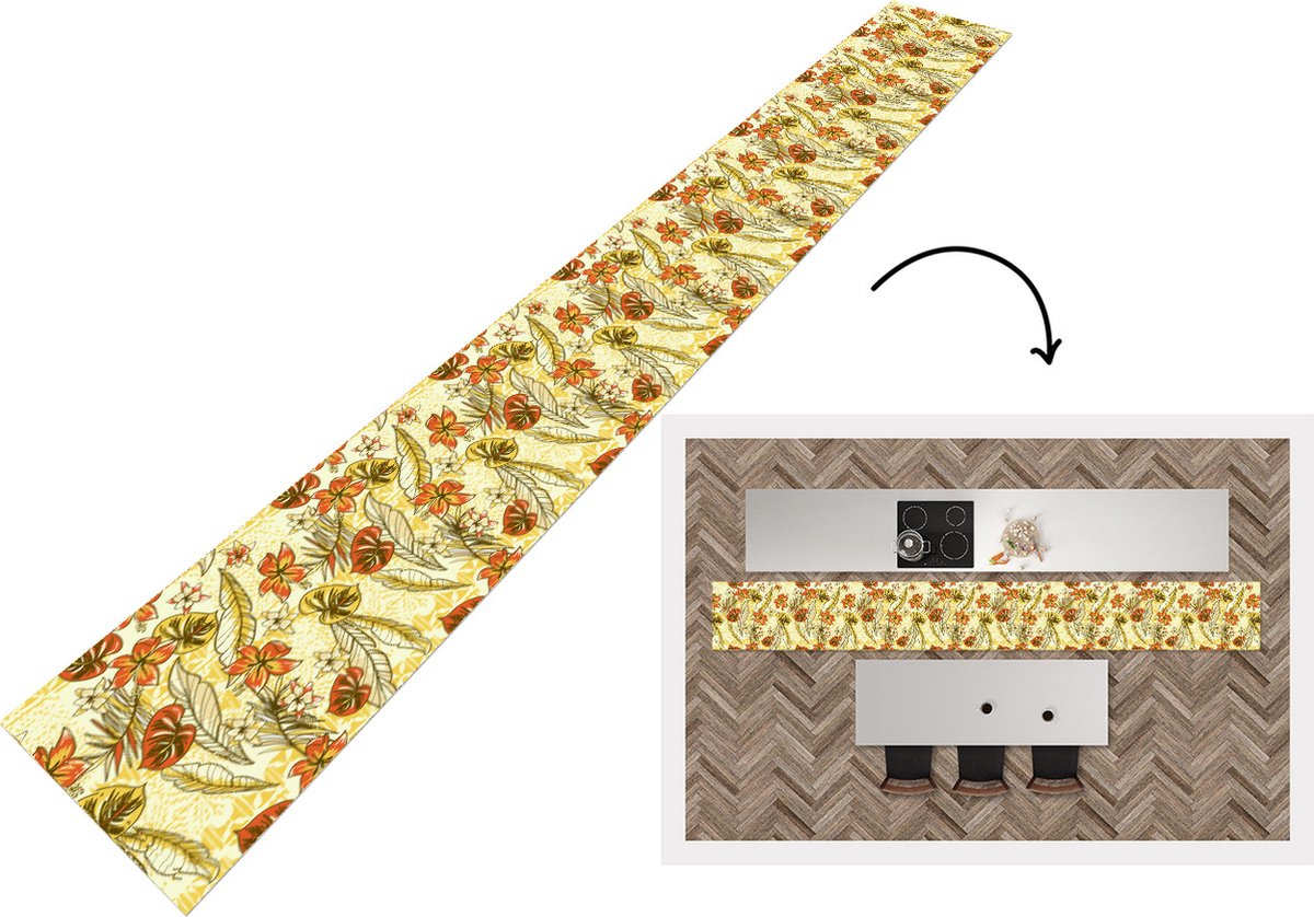 KitchenYeah Keukenloper - Keukenmat - Vintage - Bloemen - Bladeren - Hawaii - Patroon - 360x60 cm - Keuken vloerkleed multicolor, foto 3