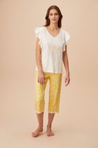 Suwen- Dames Capri Pyjama Set Geel/Wit Maat M