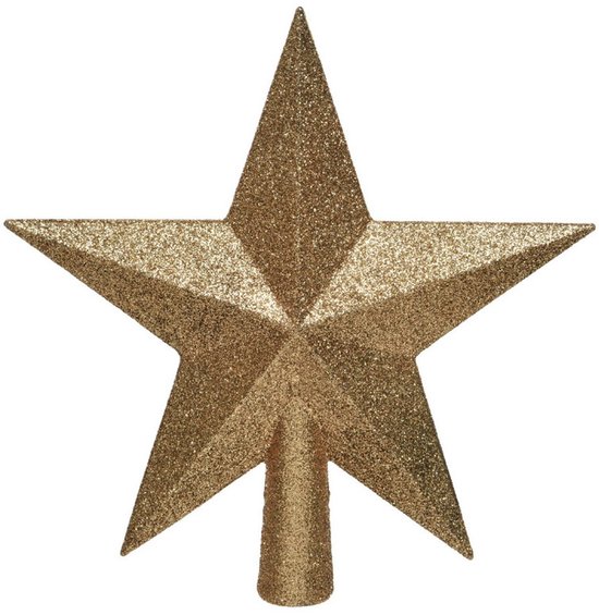 Kameelbruine glitter kerstboomster piek van 19 cm met een textuur van fonkelende glitters.