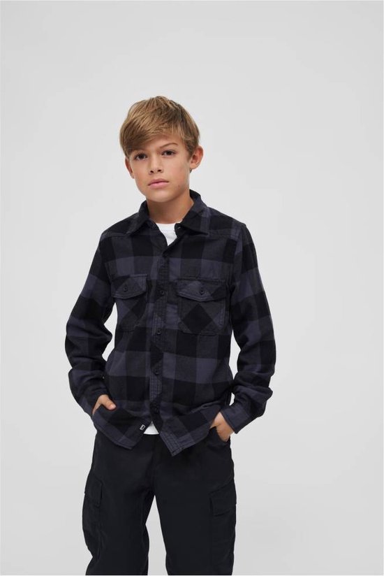 Brandit - Checkshirt Kinder Longsleeve shirt - Kids 170/176 - Zwart/Grijs