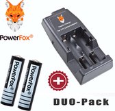 PowerFox® 2x 18650 oplaadbare Lithium batterijen 3,7V 6800mAh + PowerFox® WF-139 DUO BATTERIJEN OPLADER