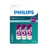 Bol.com Philips USB Stick 64GB Vivid Edition - USB3.0 Magic Purple 3-Pack aanbieding