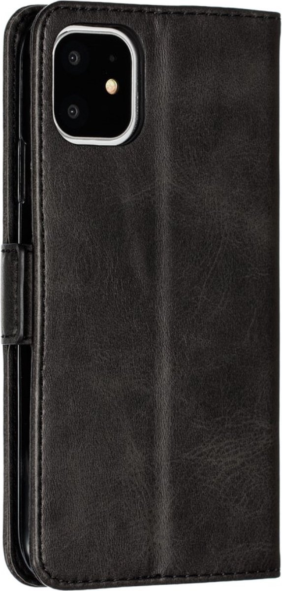 Peachy Leren Wallet Bookcase hoesje portemonnee geschikt voor iPhone 11 - Zwart