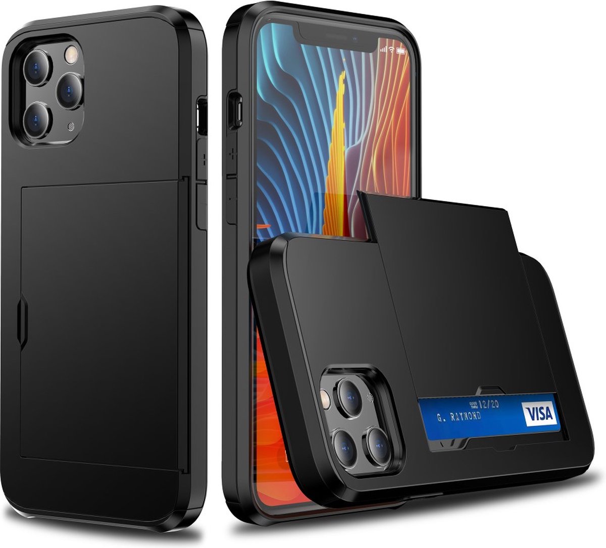 Peachy Secret pasjeshouder kunststof en schokabsorberend TPU hoesje geschikt voor iPhone 12 Pro Max - zwart