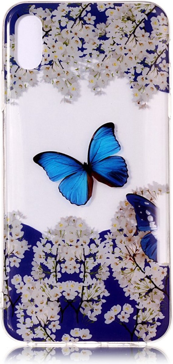 Peachy hoesje Transparant geschikt voor iPhone X XS TPU - Blauw Wit