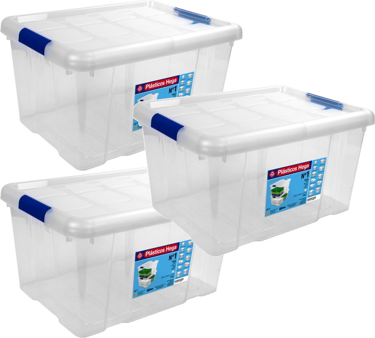 Hega Hogar Opbergbox - 5x - met deksel - 39 x 29 x 21 cm - 16 Liter - Opbergbakken - Transparant