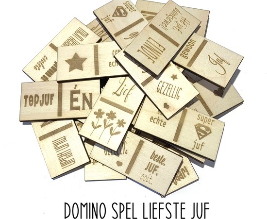 Afbeelding van het spel Domino spel liefste JUF | cadeau | liefste juf | de liefste ben jij | einde schooljaar | topjuf | origineel cadeau
