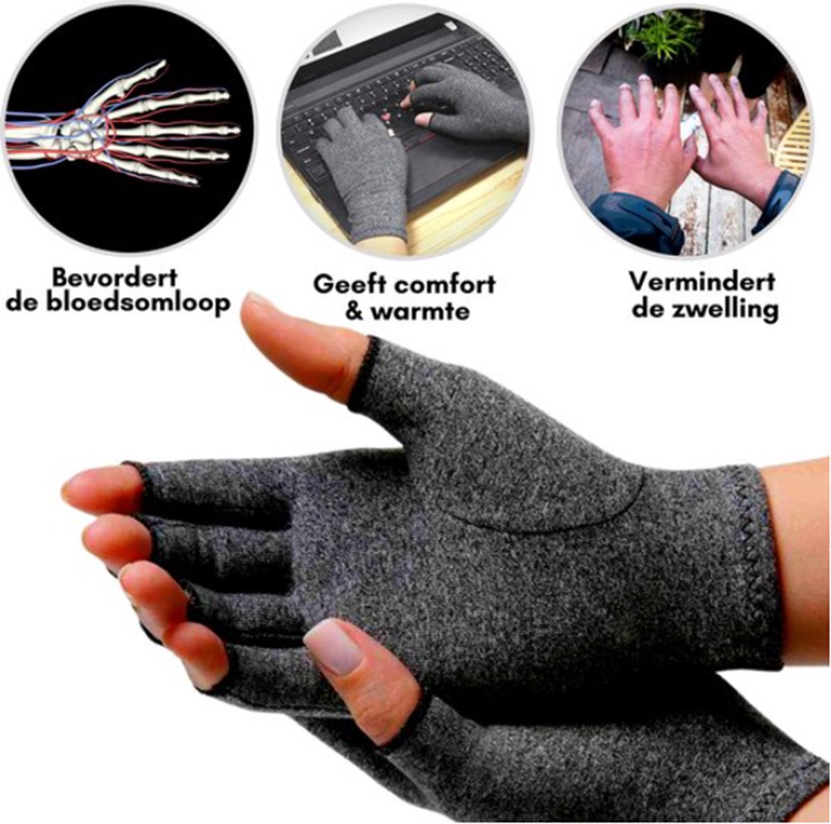Releeve - Reuma handschoen - Compressie handschoen - Open vingertoppen -  Thermische... | bol.com
