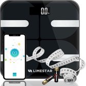 Limestar Altadena - Digitale Personenweegschaal met App en Lichaamsanalyse - Premium Smart Personenweegschaal met Meetlint - Zwart