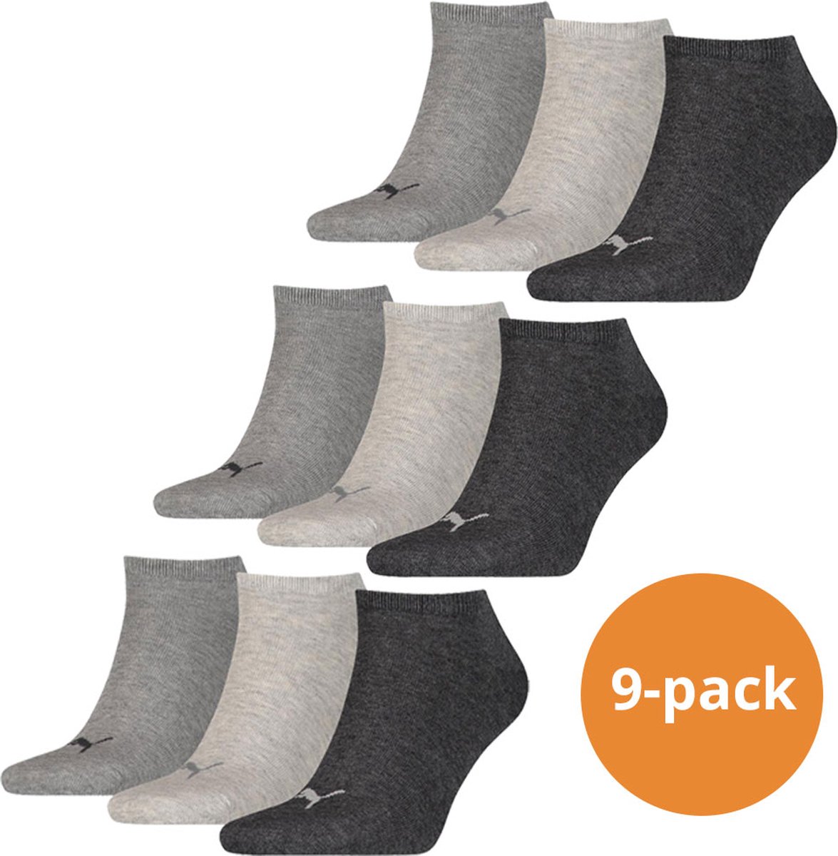 Puma Sneakersokken Plain 9-pack Melange-39/42 Antraciet