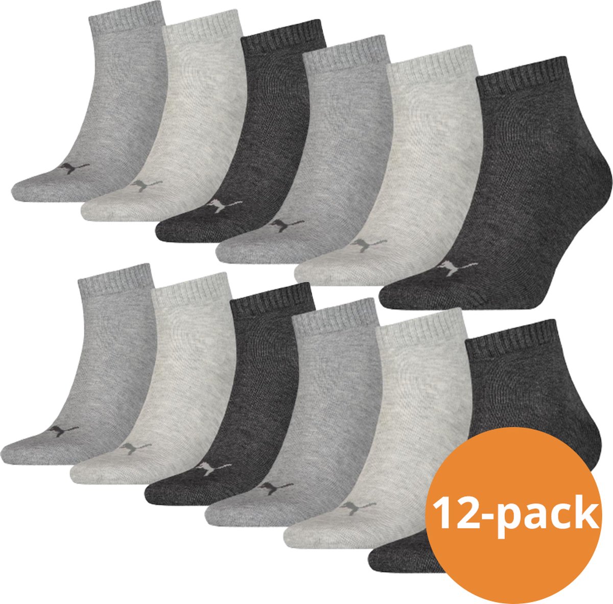Puma Quarter Sokken Plain 12-pack Melange-43/46 Antraciet