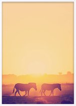 Poster Met Witte Lijst - Zebra Zonsondergang Poster