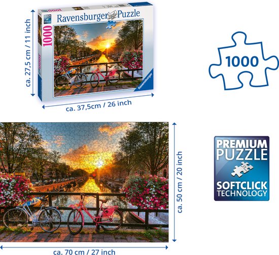 Ravensburger puzzel Fietsen in Amsterdam - Legpuzzel - 1000 stukjes - Ravensburger