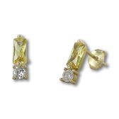 Silventi 9SIL-22144 Zilveren Oorknopjes - Dames - Zirkonia - 6 x 3 mm - Geel - 3,0 mm Doorsnee - Wit - Zilver - Gold Plated (Verguld/Goud op Zilver)