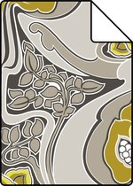 Proefstaal Origin Wallcoverings behang jugendstil bloemmotief okergeel en grijs - 347206 - 26,5 x 21 cm