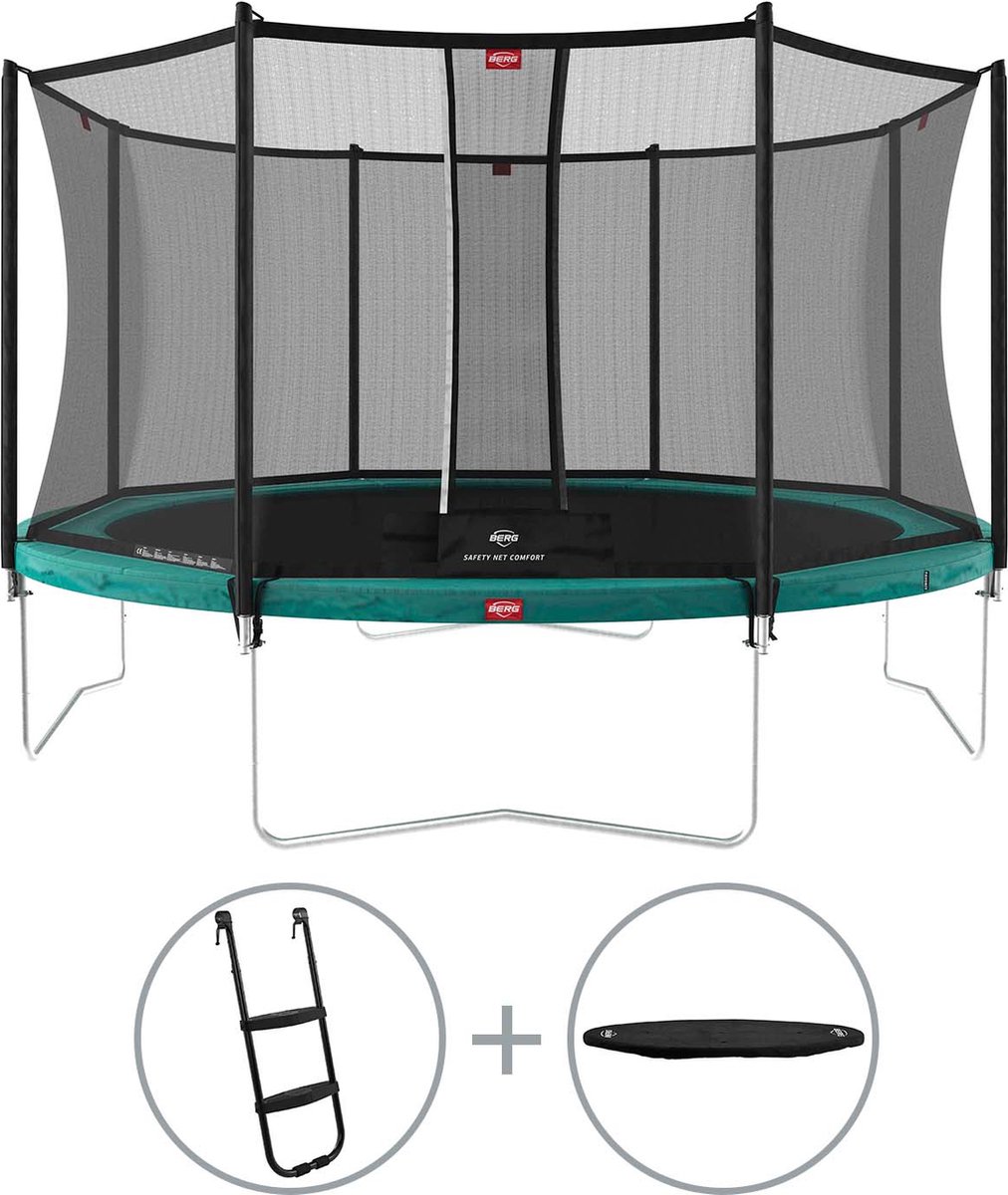 BERG Favorit ronde trampoline op poten 380cm met veiligheidsnet Comfort groen incl. ladder en afdekhoes