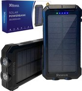 Premium Reaux Solar Powerbank 30.000 mAh Charger op zonneenergie - 43% korting - USBC/Micro USB -Powerbank IPhone & Samsung-Zwart