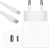 Power Adapter USB C met USB-C Kabel voor iPhone en iPad - USB A + USB-C met Lightning iPhone Oplader Kabel - 20W USB-C en 18W USB-A Snellader - iPhone Adapter - Oplaadstekker - Sne